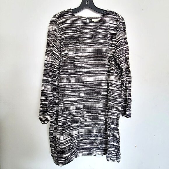 H&M Black White Stripe Geometric Long Sleeve Deep Key Hole Back Shift Dress 12 - Picture 1 of 13